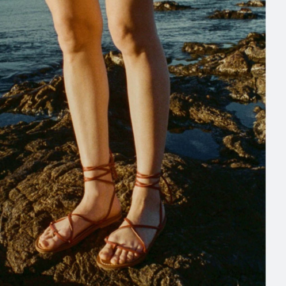 Doen x K. Jacques Brown Leather Lace-Up Roman Sandals